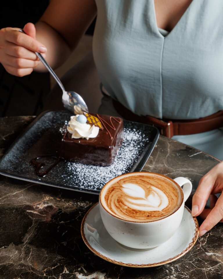 Dessert and cappuccino at Laila Kitchen, Cheshunt